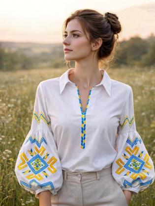 Заготовка блузки СЖ-430.7 Бохо блакитно-жовта Україночка