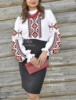 Заготовка для блузки СЖ Бохо Сніговий орнамент (червоний) Стібок